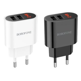 Cóc Sạc 12W Có Đèn Báo Sạc Đầy BA63A Borofone - 2 Cổng USB chuẩn EU