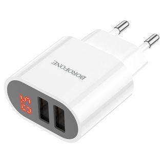 Cóc Sạc 12W Có Đèn Báo Sạc Đầy BA63A Borofone - 2 Cổng USB chuẩn EU