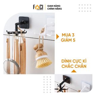 Móc treo tường Faci 6 cạnh. Móc treo tường đa năng xoay 360 độ siêu dính treo dụng cụ nhà bếp nhà tắm quần áo đồ lót