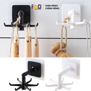 Móc treo tường Faci 6 cạnh. Móc treo tường đa năng xoay 360 độ siêu dính treo dụng cụ nhà bếp nhà tắm quần áo đồ lót