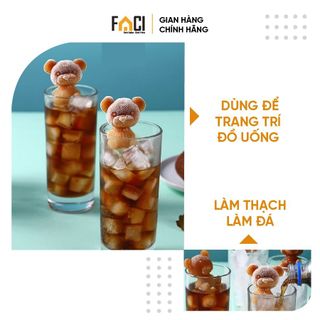 Khay đá Faci hình gấu teddy silicon. Khay đá tủ lạnh tạo hình kem thạch rau câu nến dễ thương decor đồ uống