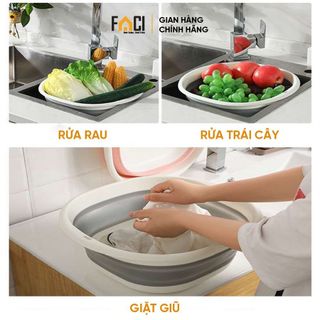 Chậu gấp gọn Faci silicon đa năng. Chậu gấp gọn giặt quần áo thau rửa tay rửa mặt chậu tắm cho bé tiết kiệm diện tích