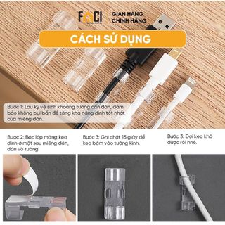 Nẹp dây điện dán tường Faci siêu dính. Nẹp dây điện dán tường chống rối kẹp cố định dây điện giữ cáp thông minh gọn gàng