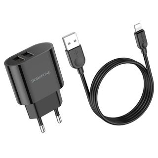 Bộ Cóc Cáp Sạc Lightning BA63A Borofone - 2 Cổng USB 12W Chuẩn EU
