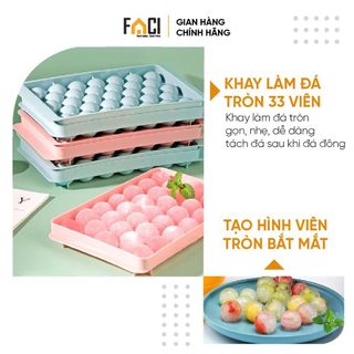 Khay làm đá tròn Faci 33 viên. Khay làm đá tròn 33 viên, lục giác 18 viên có nắp cao cấp chất liệu nhựa an toàn tủ lạnh