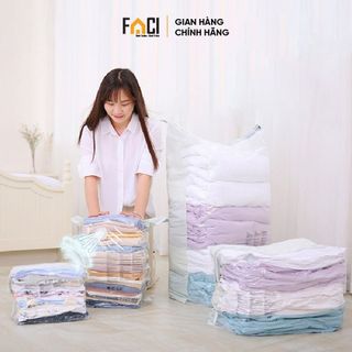 Túi hút chân không đựng quần áo Faci. Túi hút chân không đựng quần áo chăn màn dùng tay ép tiện lợi không cần bơm