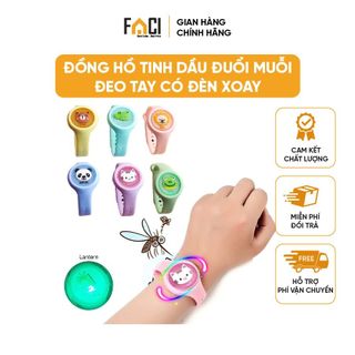 Đồng hồ đuổi muỗi cho bé Faci hoạt hình. Đồng hồ tinh dầu đuổi muỗi đeo tay có đèn có xoay phát sáng an toàn cho bé