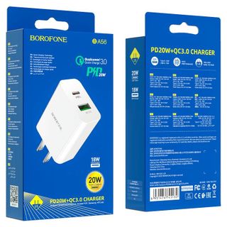 Cóc Sạc Nhanh 20W PD + QC3.0 BA56 Borofone - 1 Cổng Sạc Type C 1 Cổng Sạc USB chuẩn US