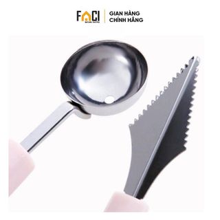 Dao tỉa hoa quả Faci 2 đầu inox. Dao tỉa hoa quả khắc tỉa thìa nạo tạo hình hoa quả múc dưa hấu trái cây rau củ