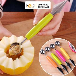 Dao tỉa hoa quả Faci 2 đầu inox. Dao tỉa hoa quả khắc tỉa thìa nạo tạo hình hoa quả múc dưa hấu trái cây rau củ