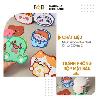 Miếng lót ly Faci silicon. Miếng lót ly lót cốc, đế lót nồi hình gấu dễ thương chịu nhiệt chống thấm nước chống trượt