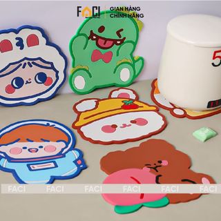 Miếng lót ly Faci silicon. Miếng lót ly lót cốc, đế lót nồi hình gấu dễ thương chịu nhiệt chống thấm nước chống trượt