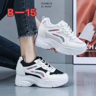 Giày thể thao nữ đế cao da phối lưới thoáng khí đẹp V563