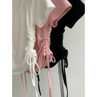 Áo tay ngắn croptop dây rút chất conton co giản. Giá sỉ - giá bán buôn