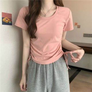Áo tay ngắn croptop dây rút chất conton co giản. Giá sỉ - giá bán buôn