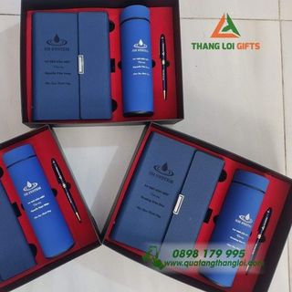 Bộ GIFTS Sổ Tay Bìa Còng+ Bình Giữ Nhiệt+ Bút Ký + Hộp Âm Dương khắc logo