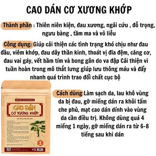 Cao Dán Cơ Xương Khớp Cải Thiện Các Tình Trạng Đau Đầu, Đau Dây Thần Kinh, Đau Vai Gáy, Bong Gân - Calen Nature Farm