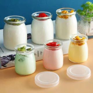 Set 12 Hũ thủy tinh trơn làm sữa chua có nắp 100ml
