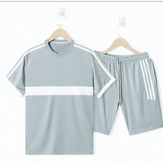 Bộ thể thao nam cộc tay phối màu chạy viền ngực chất CVC Cá Sấu dày dặn mặc nhà chơi thể thao
