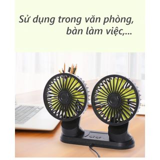 Quạt đôi mini dùng cho xe ô tô, xe hơi, để bàn làm việc, Quạt mini dây USB công suất 10W không ồn KHO SỈ TOÀN QUỐC