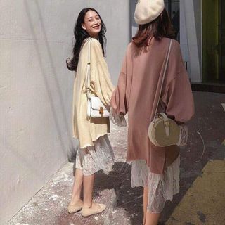 Set đầm thun phối lưới ren đuôi cá siu cute sang chảnh tiểu thư đơn giản nữ tính phong cách Hàn
