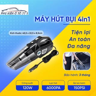 Máy hút bụi sạc điện đa năng 4 IN 1 - hút bụi, bơm, đo áp suất lốp, đèn pin cho xe ô tô KHO SỈ TOÀN QUỐC giá sỉ