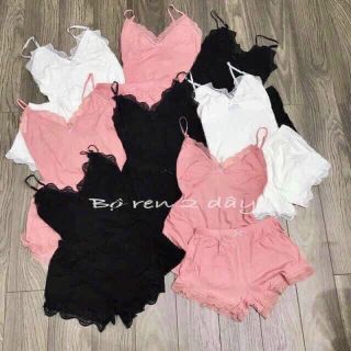 Bộ ngủ 2 dây phối ren sexy chất tăm Quảng châu túi zip giá sỉ