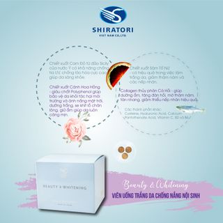 VIÊN UỐNG TRẮNG DA CHỐNG NẮNG BEAUTY AND WHITENING SHIRATORI - Chống tia UV lên tới 24h, dưỡng trắng mờ thâm nám - 30 gói/90 viên