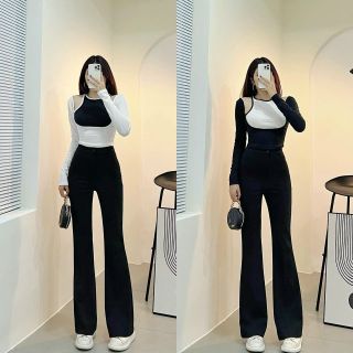 Quần nữ ống loe dáng dài cạp cao co giãn 4 chiều