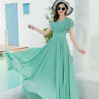 ĐẦM MAXI CỔ V CÁNH TIÊN - DT1725