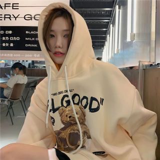 Áo khoác nỉ bông cotton dày mịn - hoodie form rộng unisex gấu Feel Good - Xưởng may thời trang Calyn giá sỉ - giá bán buôn giá sỉ