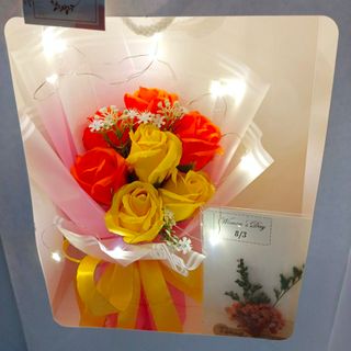set bó hoa hồng sáp 7B + túi giấy + đèn nháy + thiệp hoa khô, quà tặng ngày lễ 8/3, 14/2, 20/10, 20/11