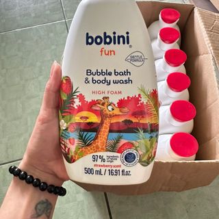 [ TẶNG GEL RỬA TAY 100ML ] Gel tắm tạo bọt cho trẻ em Bobini Fun mềm mịn hương mâm xôi 1+ tuổi 500ML