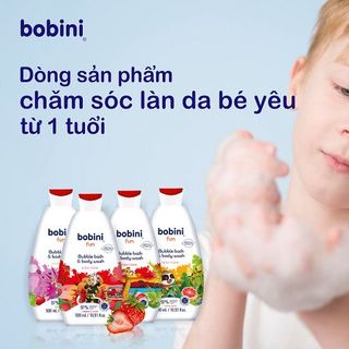[ TẶNG GEL RỬA TAY 100ML ] Gel tắm tạo bọt cho trẻ em Bobini Fun mềm mịn hương mâm xôi 1+ tuổi 500ML