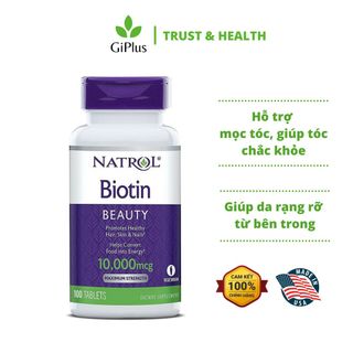 Viên Uống Hỗ Trợ Mọc Tóc, Móng Natrol Biotin 10.000mcg (100 Viên/Lọ)