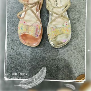 Sandal trẻ emquai ngang đính nơ hạt lấp lánh F239