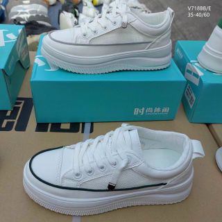 Giày thể thao nữ trắng viền chỉ màu đẹp V718