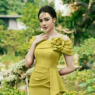 Đầm ôm trễ vai bông ngực hàng thiết kế sang trọng
