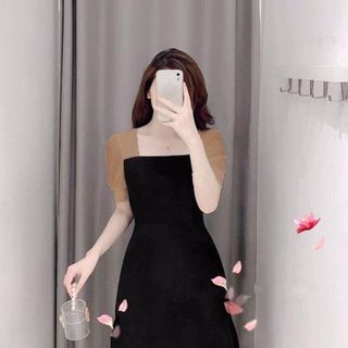 Đầm xoè cổ vuông tay voan