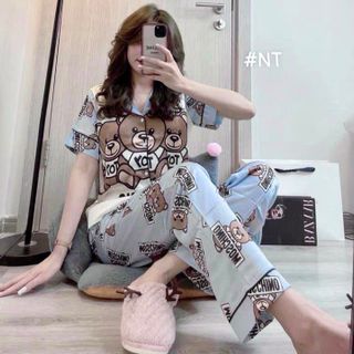 ĐỒ MẶC NHÀ PIJAMA LỤA LATIN THIẾT KẾ TAY NGẮN QUẦN DÀI FREESIZE - SAM giá sỉ