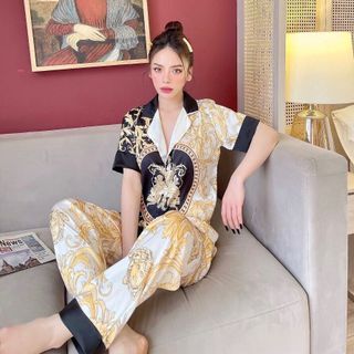 ĐỒ MẶC NHÀ PIJAMA LỤA LATIN THIẾT KẾ TAY NGẮN QUẦN DÀI FREESIZE - SAM