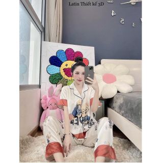 ĐỒ MẶC NHÀ PIJAMA LỤA LATIN THIẾT KẾ TAY NGẮN QUẦN DÀI FREESIZE - SAM