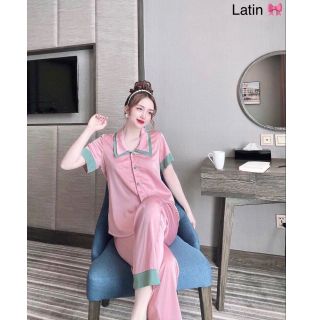 ĐỒ MẶC NHÀ PIJAMA LỤA LATIN THIẾT KẾ TAY NGẮN QUẦN DÀI FREESIZE - SAM