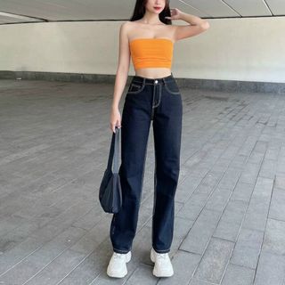 QUẦN JEAN DÀI ỐNG SUÔNG BIGSIZE MÀU XANH ĐEN CHỈ TRẮNG BGS07 30-35