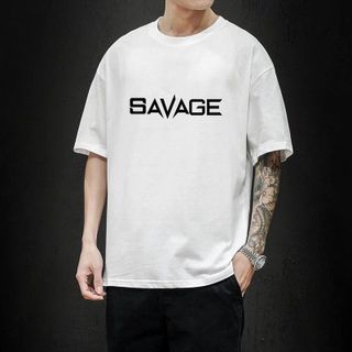 Áo Thun Unisex Form Rộng Tay Lỡ In Chữ SAVAGE