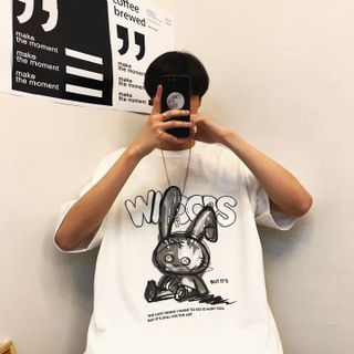 Áo Thun Unisex Form Rộng Tay Lỡ In Thỏ