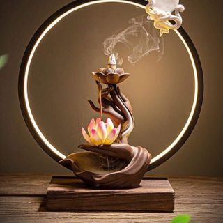 Thác khói trầm hương kết hợp kệ đèn chỉnh màu, thác khói trầm hương đèn Led giá sỉ
