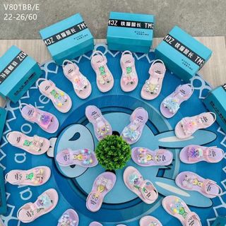 Sandal trẻ em để bánh mỳ quai ngang đính nơ hoạt hình đẹp V801