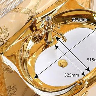 Lavabo trụ đứng mạ vàng phong cách hoàng gia