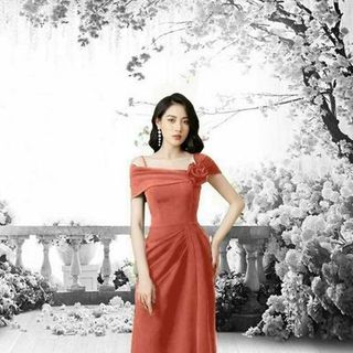 Đầm trễ vai kèm bông xếp bụng cao cấp